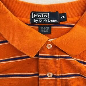 Polo Ralph Lauren Mens XL Orange Striped Cotton Short Sleeve Polo Shirt Golf